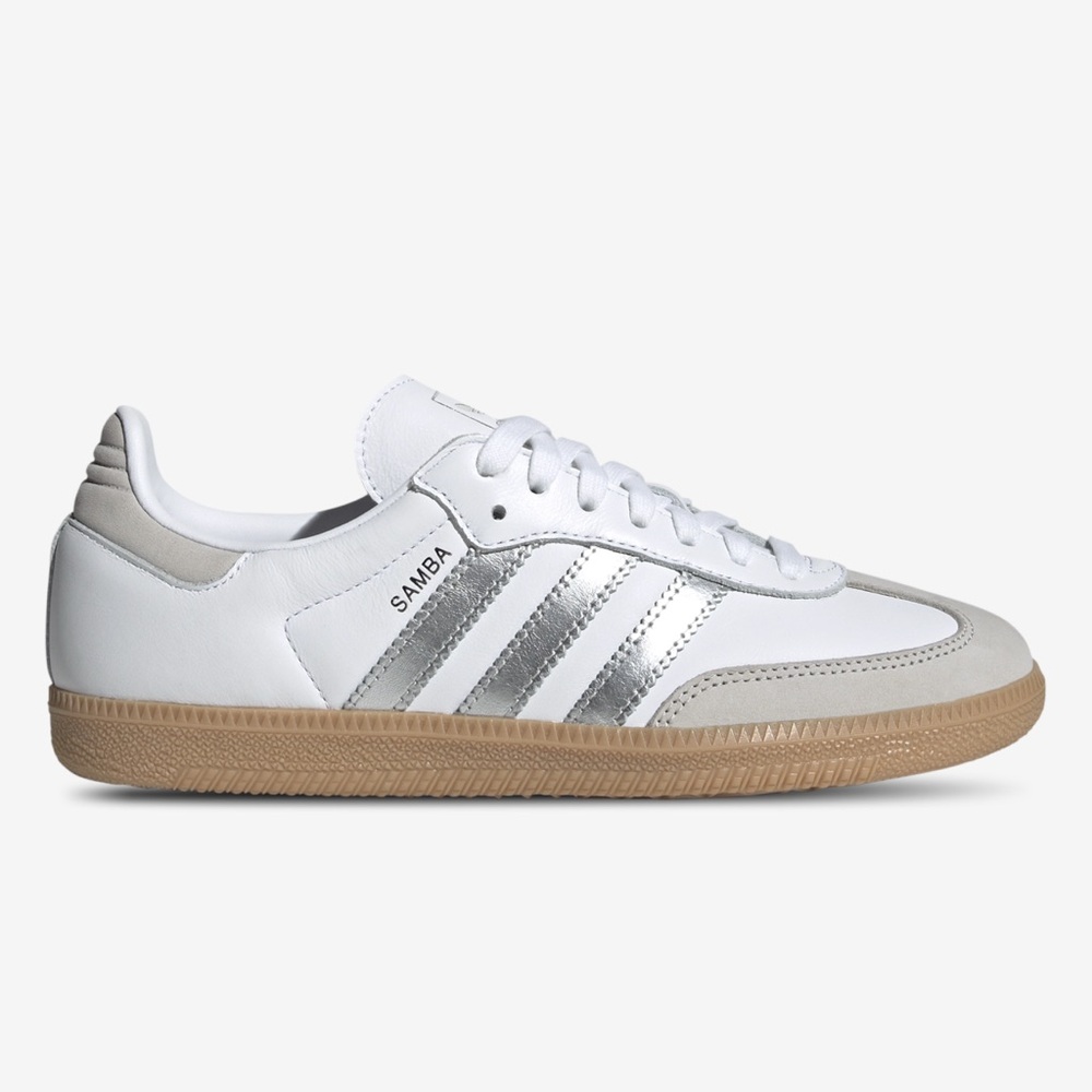 Adidas White and Silver Samba Sneakers worn once